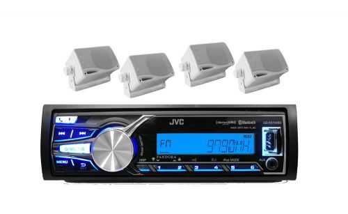 New jvc marine bluetooth ipod usb aux input radio + 4 white mini 200w speakers