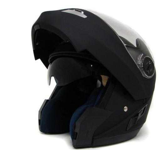 Flat black full face modular motorcycle flip up helmet dual shield sun visor ~l