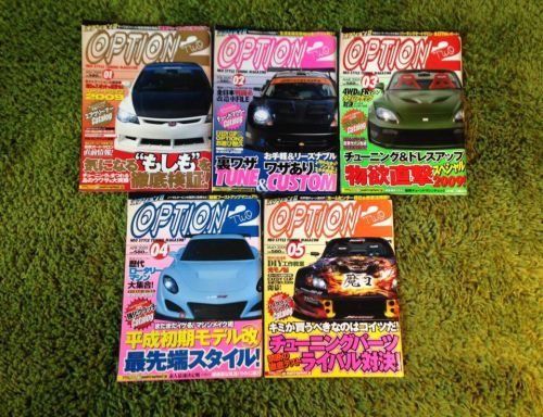 Jdm option2 magazine set (5) - civic, s2000, mr2, rx7 - vol.1-5 - 2009