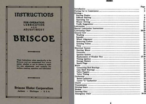 Briscoe 1920 - 1920 briscoe instructions for operation lubrication and adjustmen