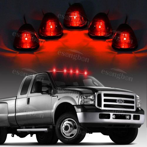 5x smoke cab roof marker light lens +161 5050 red led+base for 99-16 ford 12v