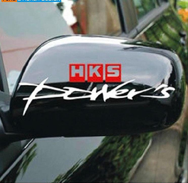 2 x hks auto rear view mirror decal stickers reflective car stickers white