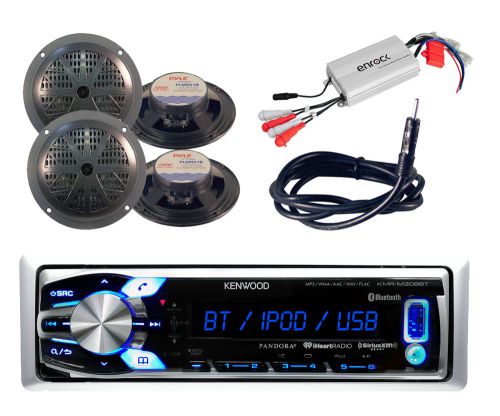 Kenwood marine bluetooth aux usb iphone radio,4 black speakers,antenna, 800w amp