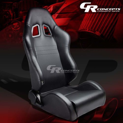 2x carbon look pvc leather sports racing seats+mounting sliders passenger side