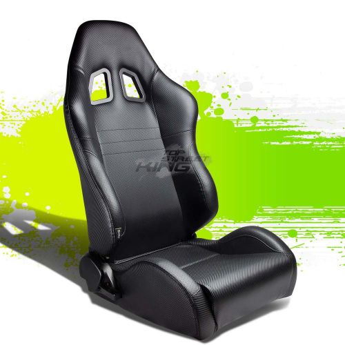 2x carbon look pvc leather jdm sports racing seats+adjustable sliders right side