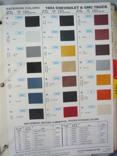 1984 chevrolet gmc color chips world color sheet dupont refinish 84 id info