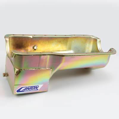 Canton oil pan street/strip steel gold iridited 6 qt. front sump ford sb 351