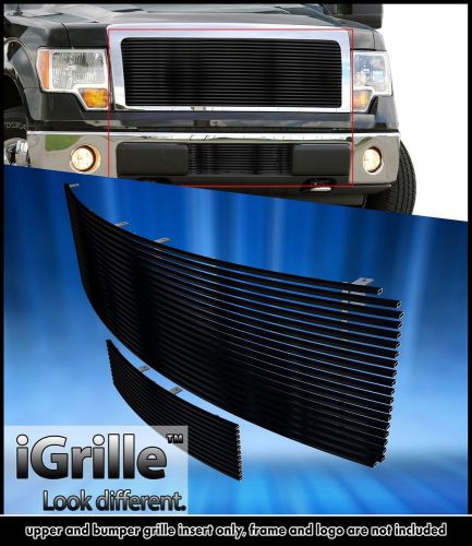 Fits 2009-2014 ford f150 black stainless steel billet grille upper+lower