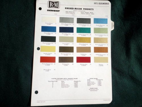 1972 olds rinshed mason vintage paint automotive color chips chart original sche