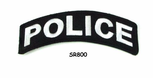 Police white on black small rocker iron on patches for biker vest jacket