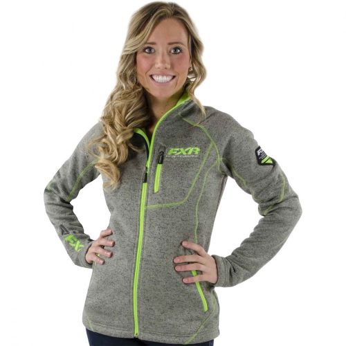 Fxr womens ladies elevation sweater zip up - charcoal mix/lime - size 16 - new