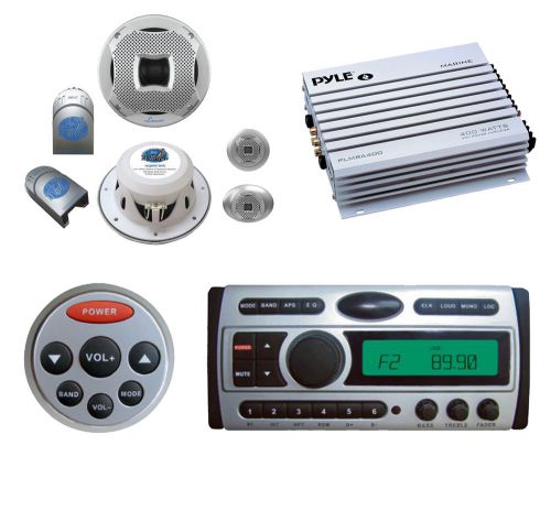 New pyle 360w marine cd am/fm radio+lanzar 6.5&#034; component speakers+ amp + remote