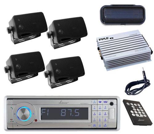 New lanzar marine aux cd usb receiver+ antenna,cover,4 x box speakers,400w amp