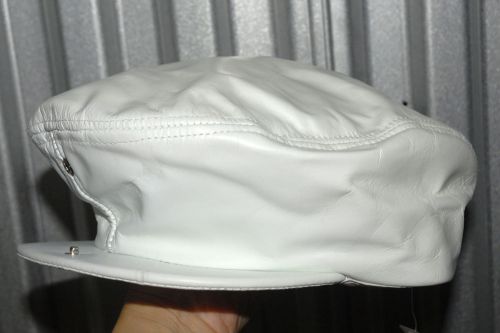 New white leather motorcycle riding hat cap newsboy ascot