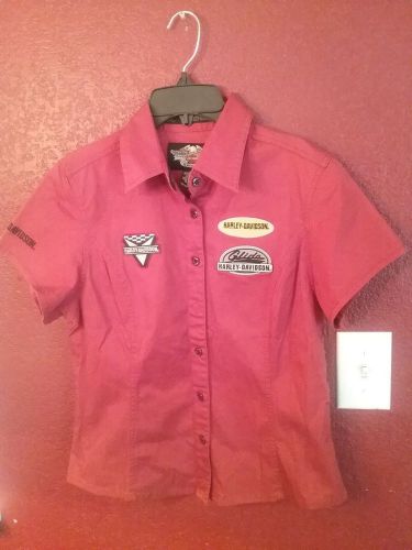 Woman&#039;s harley davidson button up/mechanics logo shirt size s