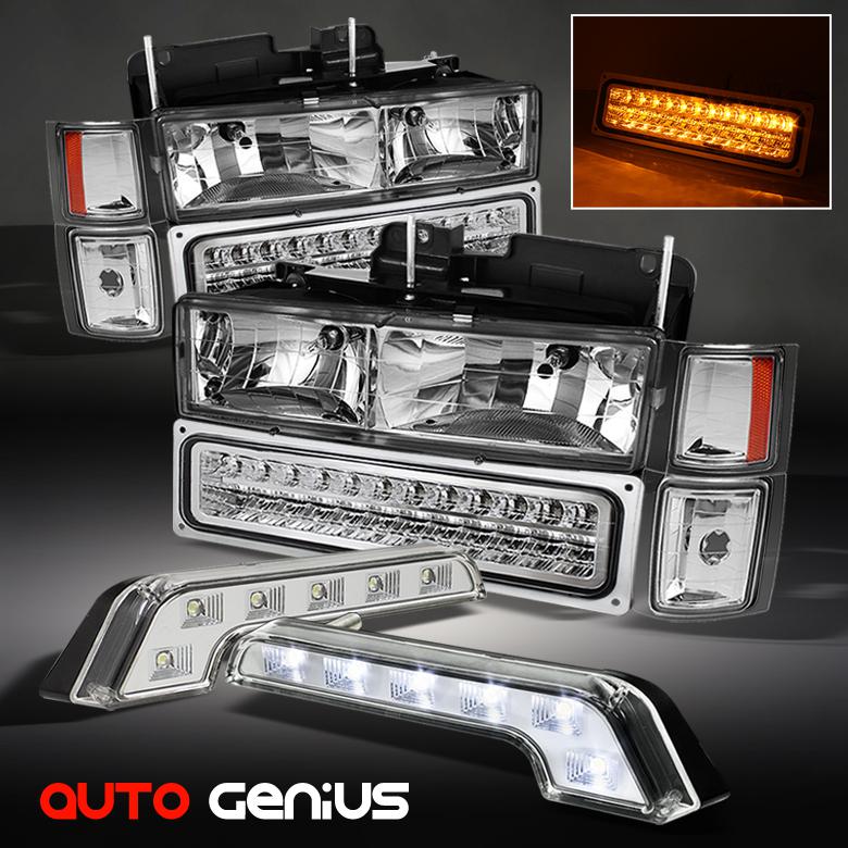 Tahoe suburban silverado crystal chrome headlights+corner+led bumper+drl lights