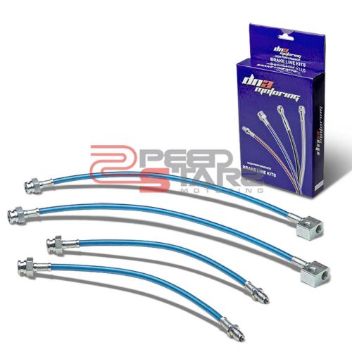 For civic ej/em blue pvc coated stainless hose brake lines/cable kit front+rear