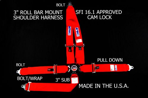 Rjs racing sfi 16.1 cam lock 5 pt v roll bar mount harness belt red 1030104