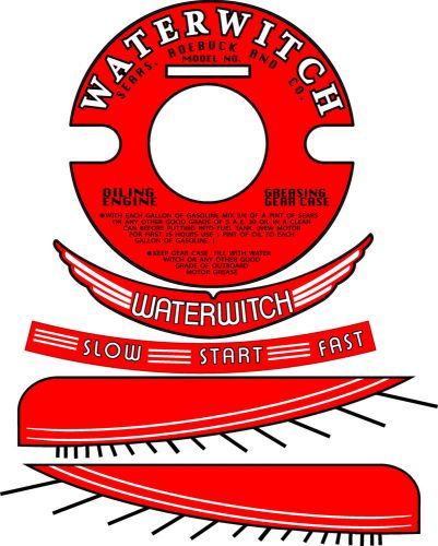 Vintage antique waterwitch outboard motor decals 4&#034; flywheel