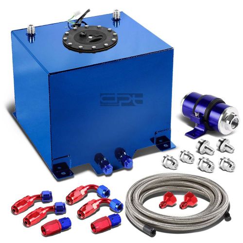 5 gallon aluminum fuel cell tank+cap+oil feed line+30 micron inline filter blue