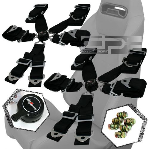 Pair universal 6-pt 3&#034; strap camlock drift racing safety seat belt harness black
