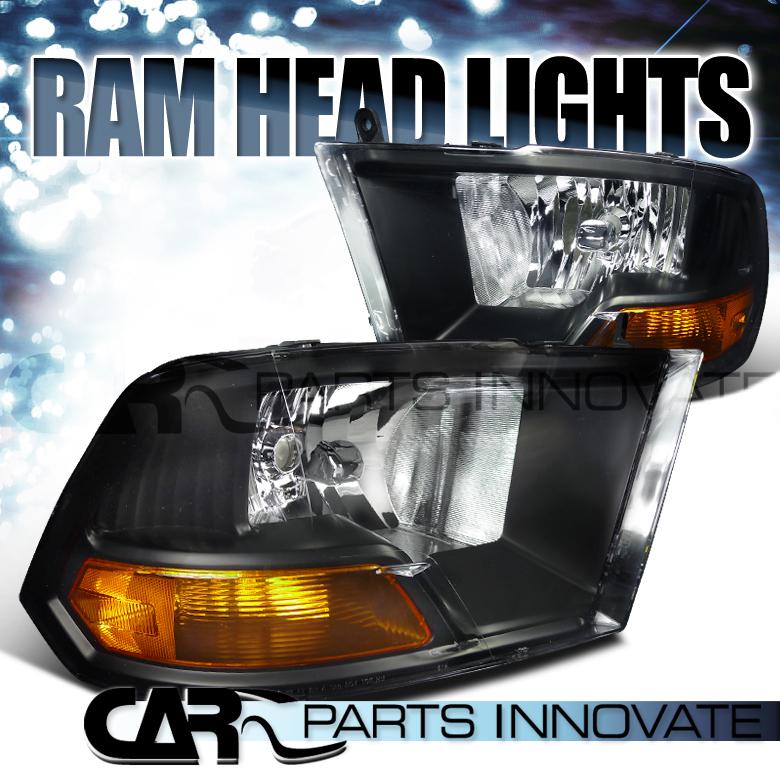 Dodge 09-12 ram 1500 2500 3500 euro black crystal headlights lamp w/ amber