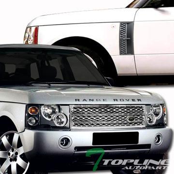 Chrome mesh front bumper grill grille+grey side fender vent 03-05 range rover