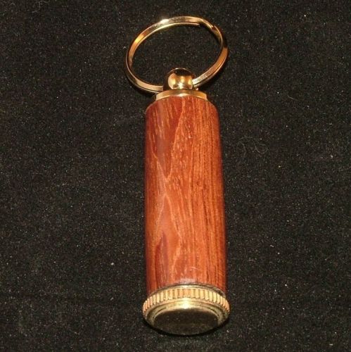 Bubinga pill or toothpick keychain in chrome or 10k gold plating