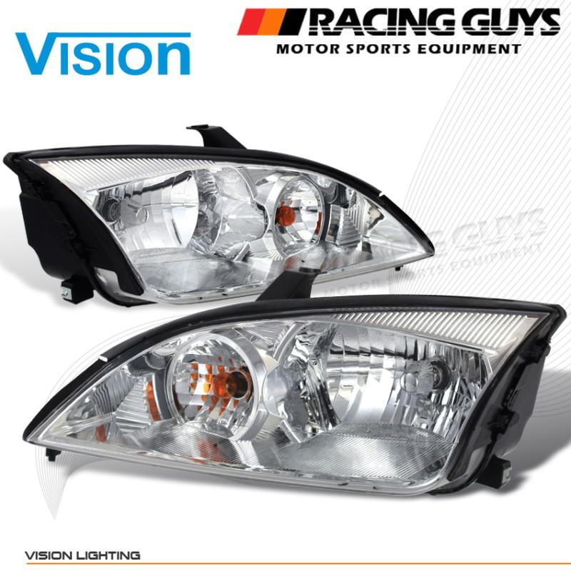 Left+right vision euro clear sedan chrome housing head lights lamps pair set l+r