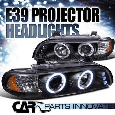 Bmw 01-03 e39 525i 528i 530i led halo projector headlights lamp black