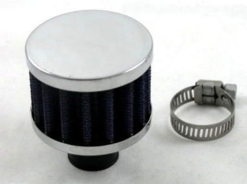 Small breather filter 12mm neck internal diameter (oil/crankcase) chrome/blue