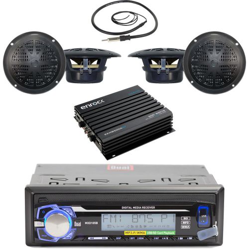 4&#034; marine black speakers, amplifier, dual aux mp3 usb radio,400w black amplifier