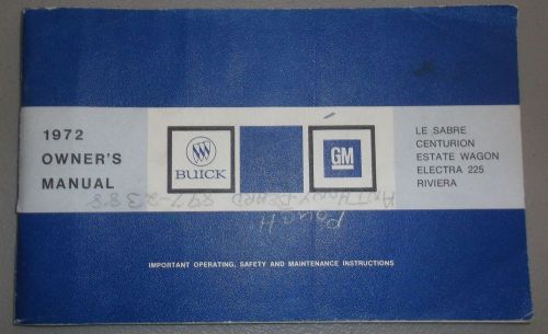 1972 buick owners manual original le sabre centurion estate wagon electra rivier