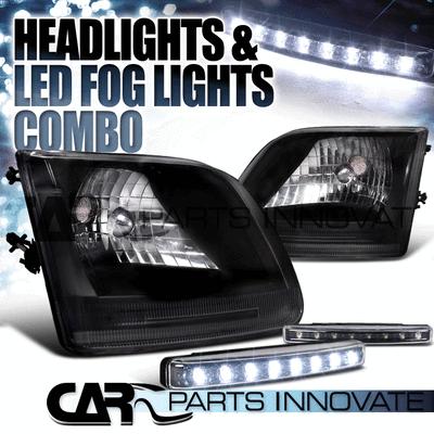 1997-2002 ford f150 expedition euro black head lights+8-led fog lamps