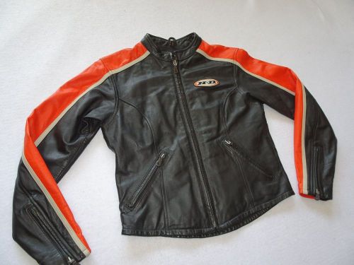 Harley davidson womens black w bold orange stripe leather jacket size s small