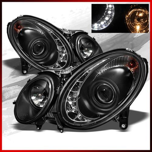 03-06 benz black w211 e-class black drl led projector headlights *fit hid-d2s*