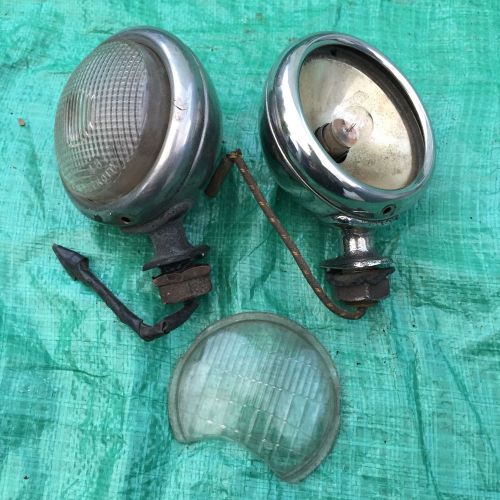 Pair vintage 1932 ford chrome headlight cowl lights w/bezel and stalks