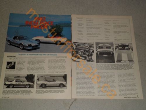 1982 chevrolet camaro pace car article / ad