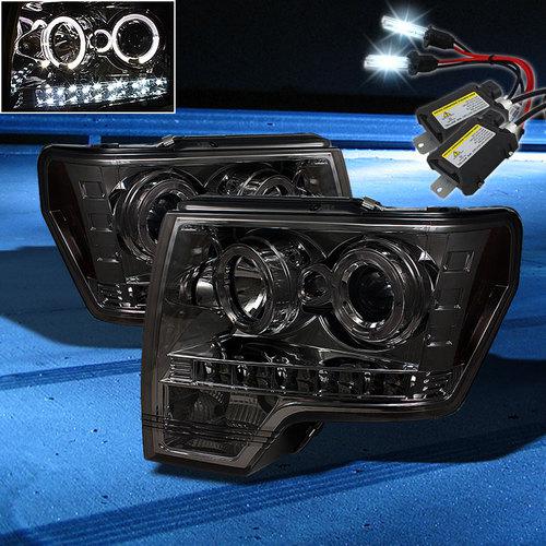 8000k slim xenon hid+smoked 09-13 f150 halo led projector headlights head lights