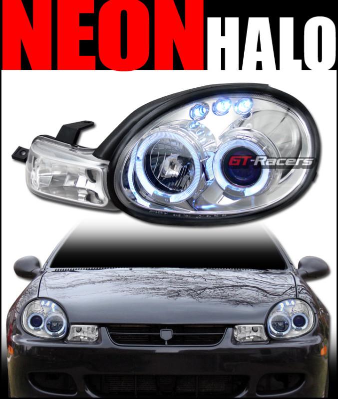 Chrome drl led halo rims projector head lights lamps signal 2000-2002 dodge neon