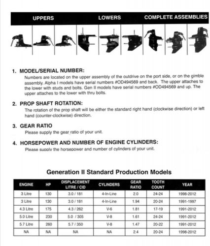 1991-2012 4.3l mercruiser alpha 1 gen 2 complete outdrive unit.