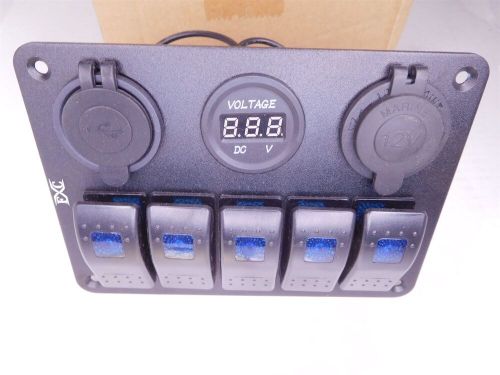 Fxc waterproof marine 5 gang rocker switch usb &amp; usb-c votage meter 12v panel s6