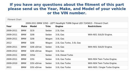 2009-2011 bmw 335d - left headlight turn signal led 7245815