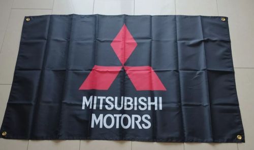 Mitsubishi logo car 3x5 ft black flag / banner garage mane cave wall decore