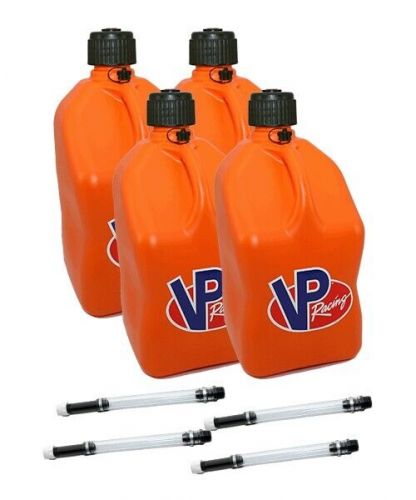 Vp racing orange square fuel jug gas can 4 pack + 4 hoses dirt track drag racing