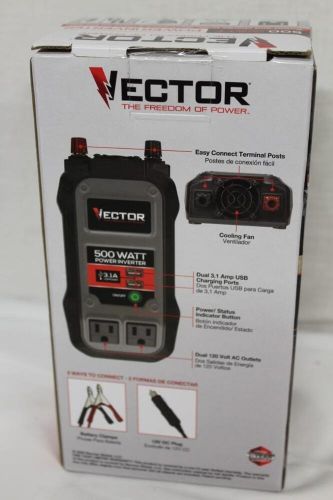 Vector pi500v 500 watt dual power inverter two usb charging ports - new!