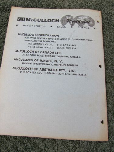 Mcculloch antique outboard motor factory original owners + parts manual 4hp 1968