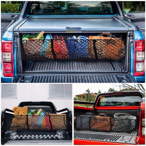 Truck bed cargo net, pickup trunk mesh organizers and storage for chevy silve...