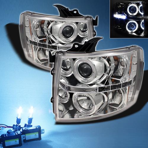 8000k slim xenon hid+ 07-13 silverado dual halo projector drl led headlights