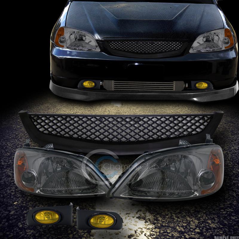 Smoke head lights signal amber dy+grill grille+fog lamps yellow 2001-2003 civic